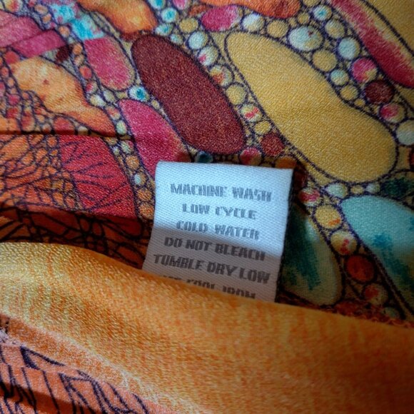 Dressbarn Shirt Large Sleeveless Pleated Button Up Orange Whimsical Forest Fairy - Picture 7 of 16